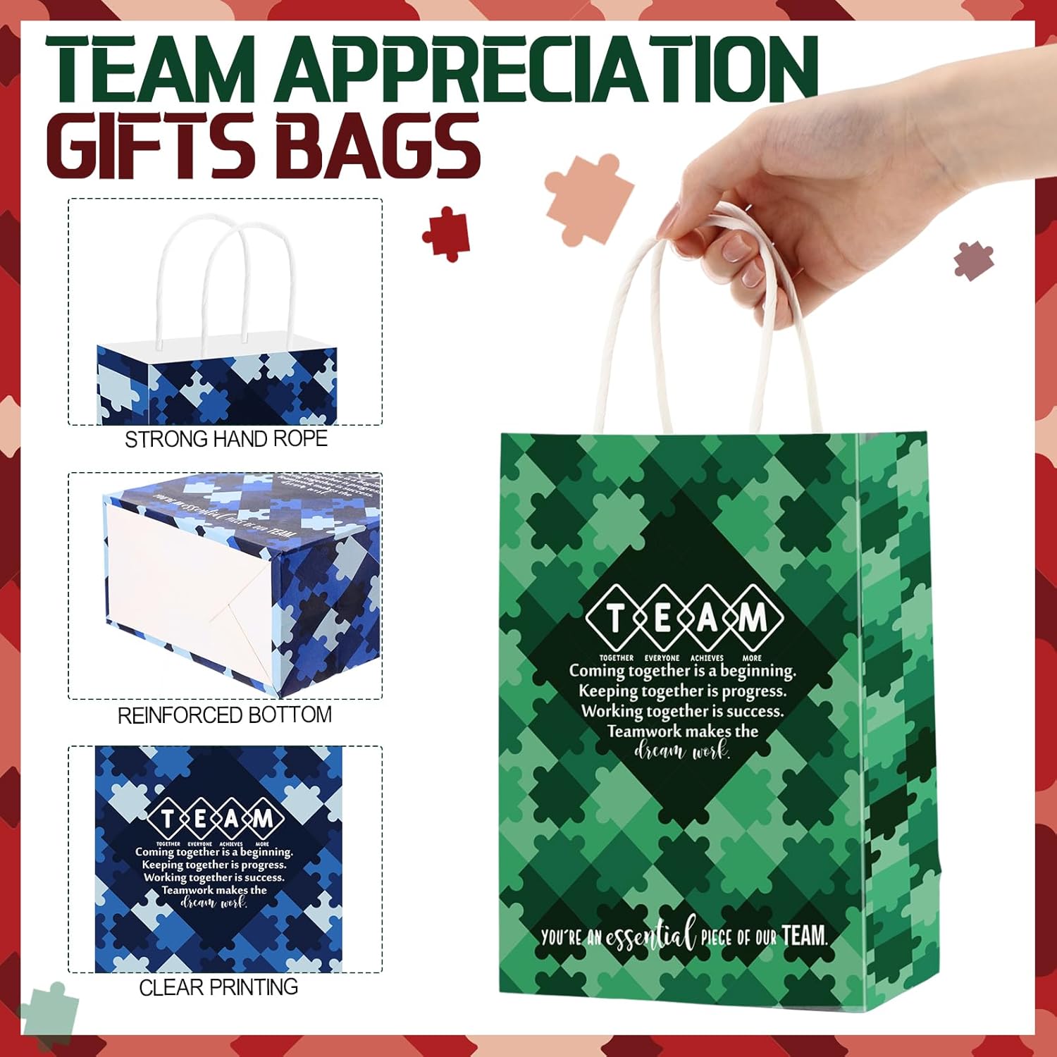 Kolldenn 18 Pcs Team Appreciation Gifts Bags Bulk Kraft Paper Gift Bags with Handle Team Appreciation Tote for Staff Coworker Employee Staff Office Supplies, 8.27" x 5.91" x 3.15" - Image 3