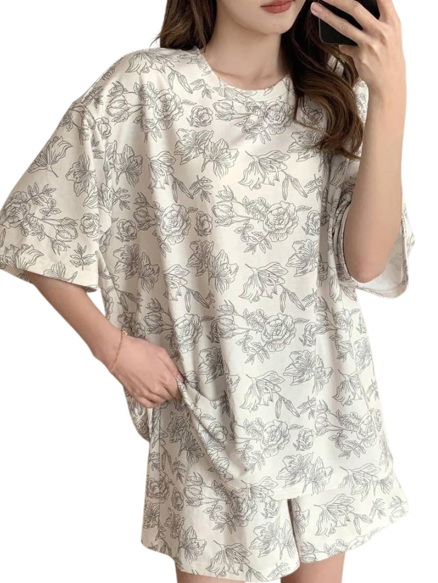 Women's Cotton Blend Geometric Pajama Set Pack of 2 (ND-04_Grey_L)-image-29
