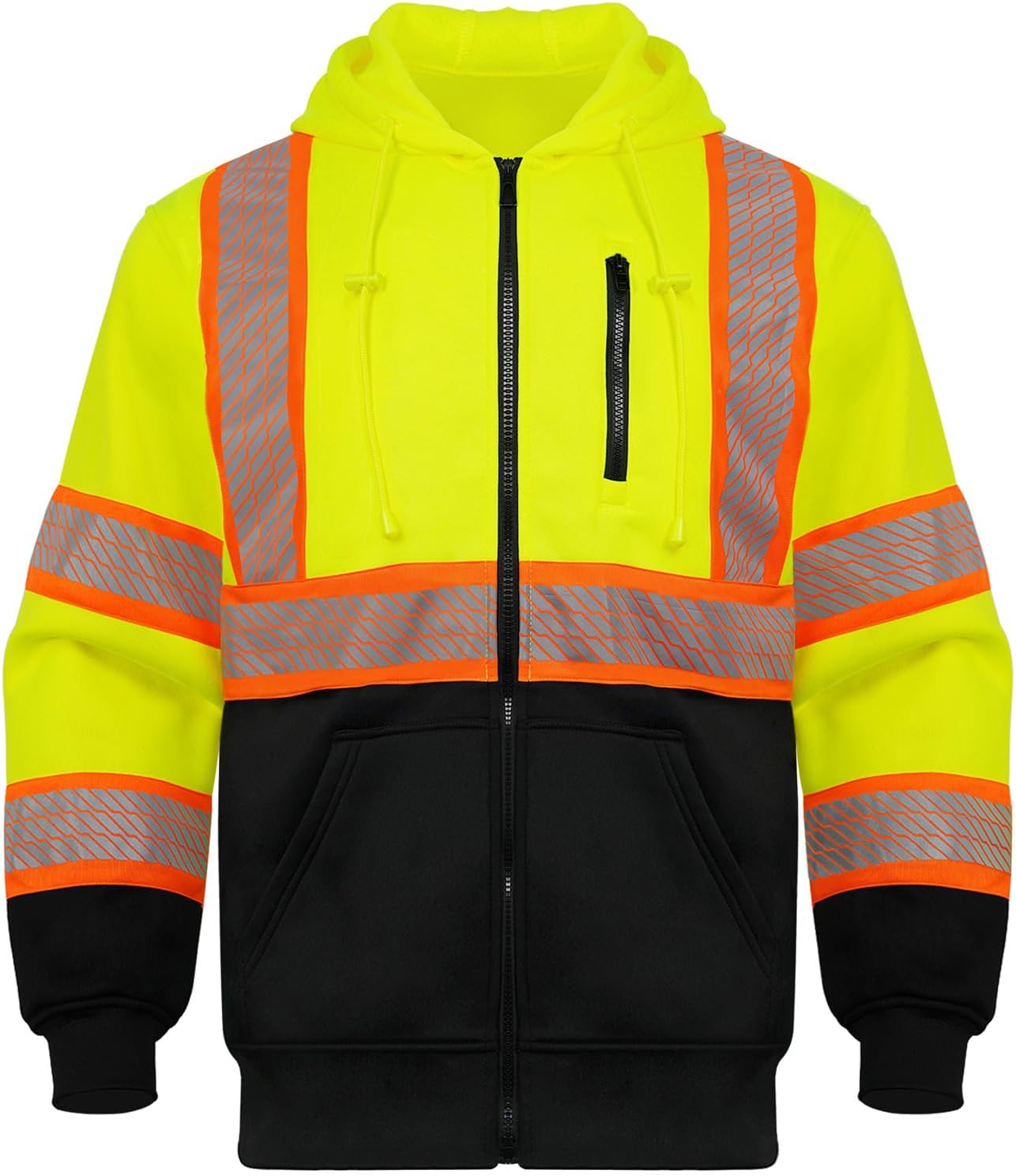 GLIMMR High Visibility Safety Hoodie Reflective ANSI Class 3 Sweatshirts for Men Hi Vis Construction Work Zipper Jackets