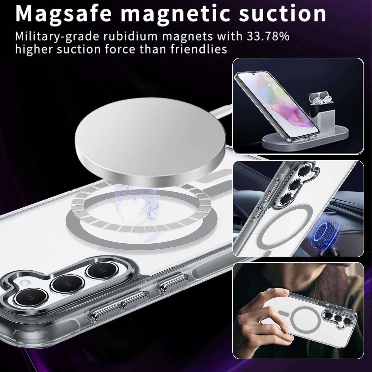 Lunivop for Samsung Galaxy A35 5G Case Hard [Compatible with Magsafe ] Yellowing Resistant Magnetic Cover Clear para A 35 6.6 inch 2024 Rugged Best Phone Cases Gray image 3