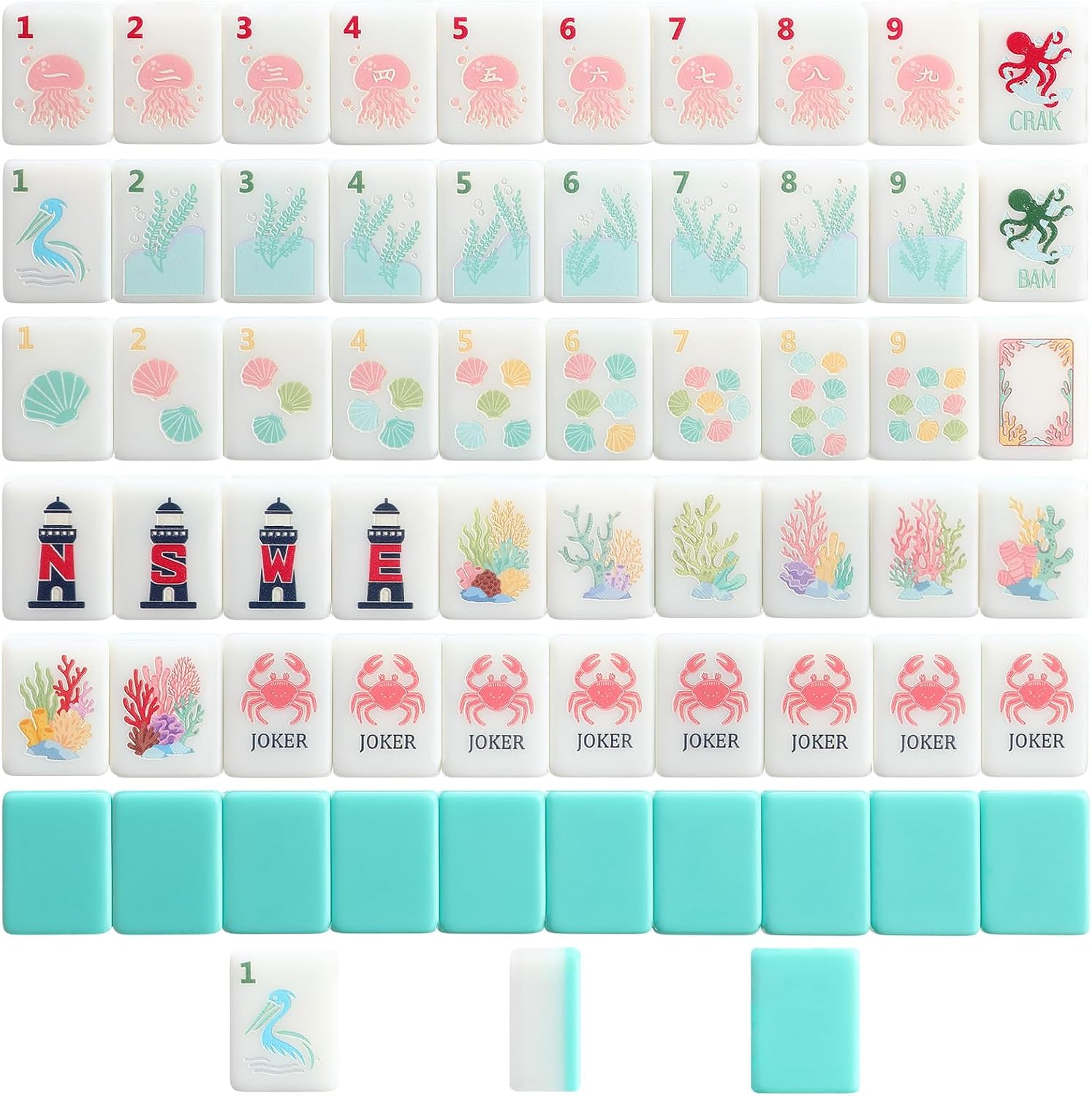 Thenshop 160 Pcs Ocean Themed Mini Travel American Mahjong Tile Set