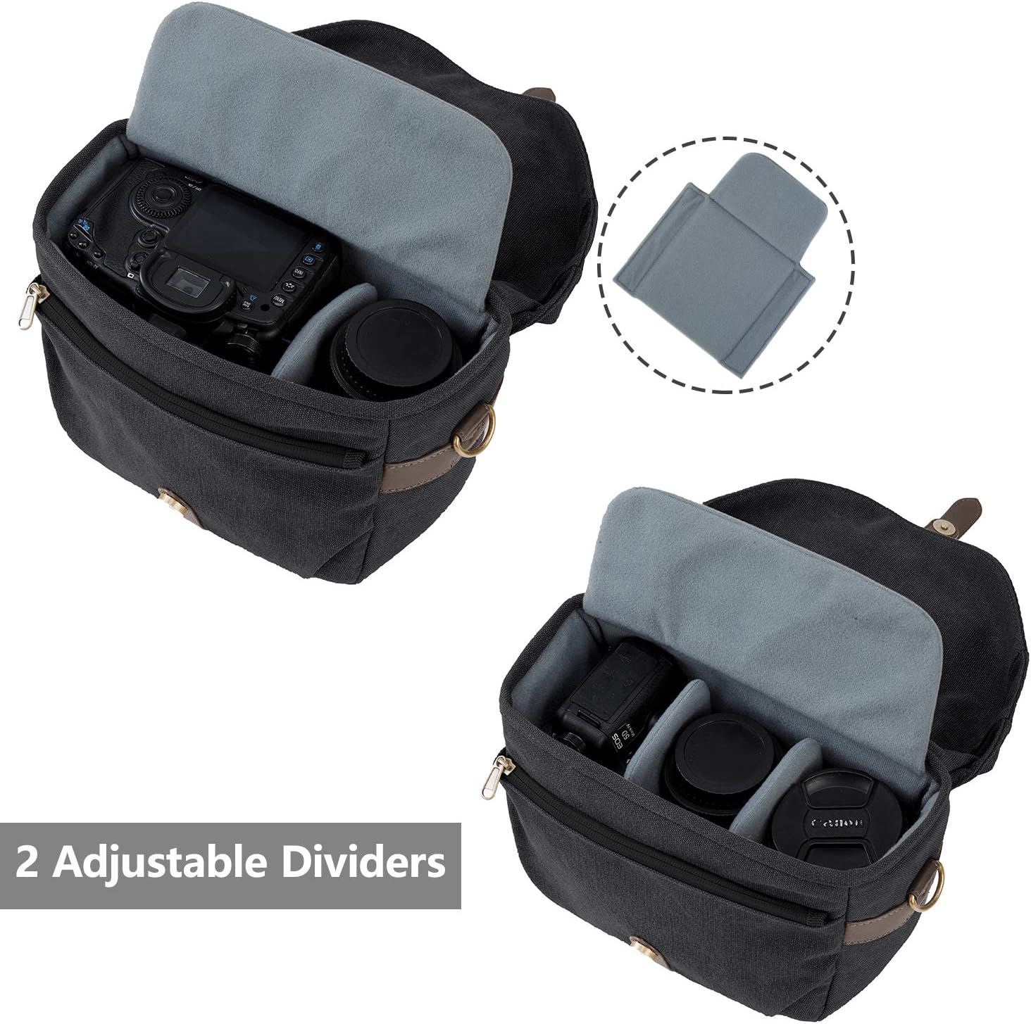 bagsmart Vintage Camera Bag Messenger Bag Canvas SLR DSLR Case Padded Shoulder Bag with Rain Cover for Day Trip, Travel (Black)