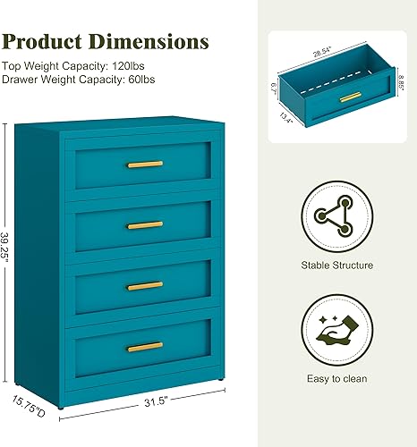 Miniatura 18 de Cómoda de metal con 4 cajones, cómoda para dormitorio, armario de almacenamiento con 4 cajones, aparador para entrada, sala de estar, industrial