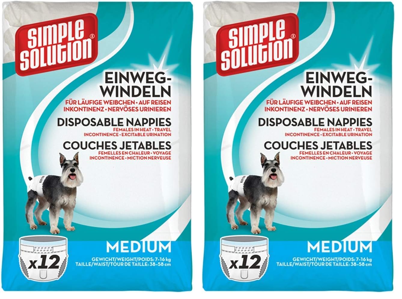 Couches Jetables pour Chiens Simple Solution Taille Moyenne à Haute Capacité d'Absorption - 8