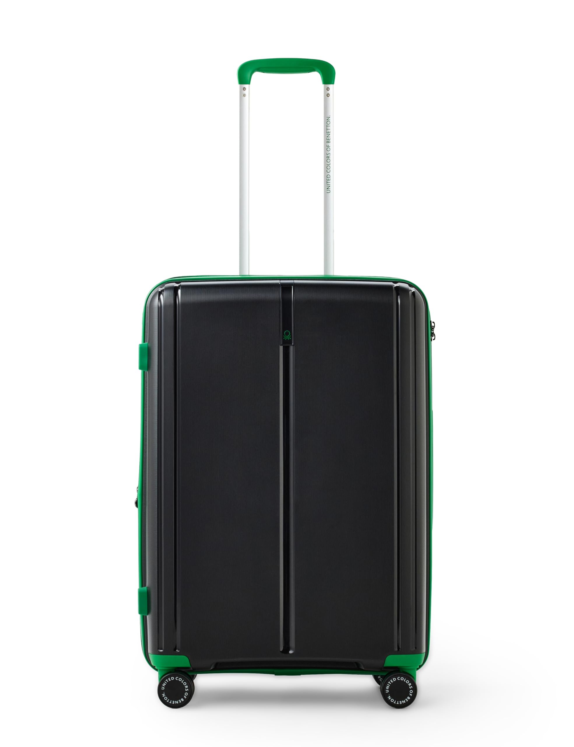 United Colors of Benetton Mid Hard Luggage Emerald Plus - Black | Check-in Trolley Bag with TSA Lock | 360° Spinner Double Wheels | Telescopic Handle | PC Shell Suitcase | 65cm | 82L Capacity