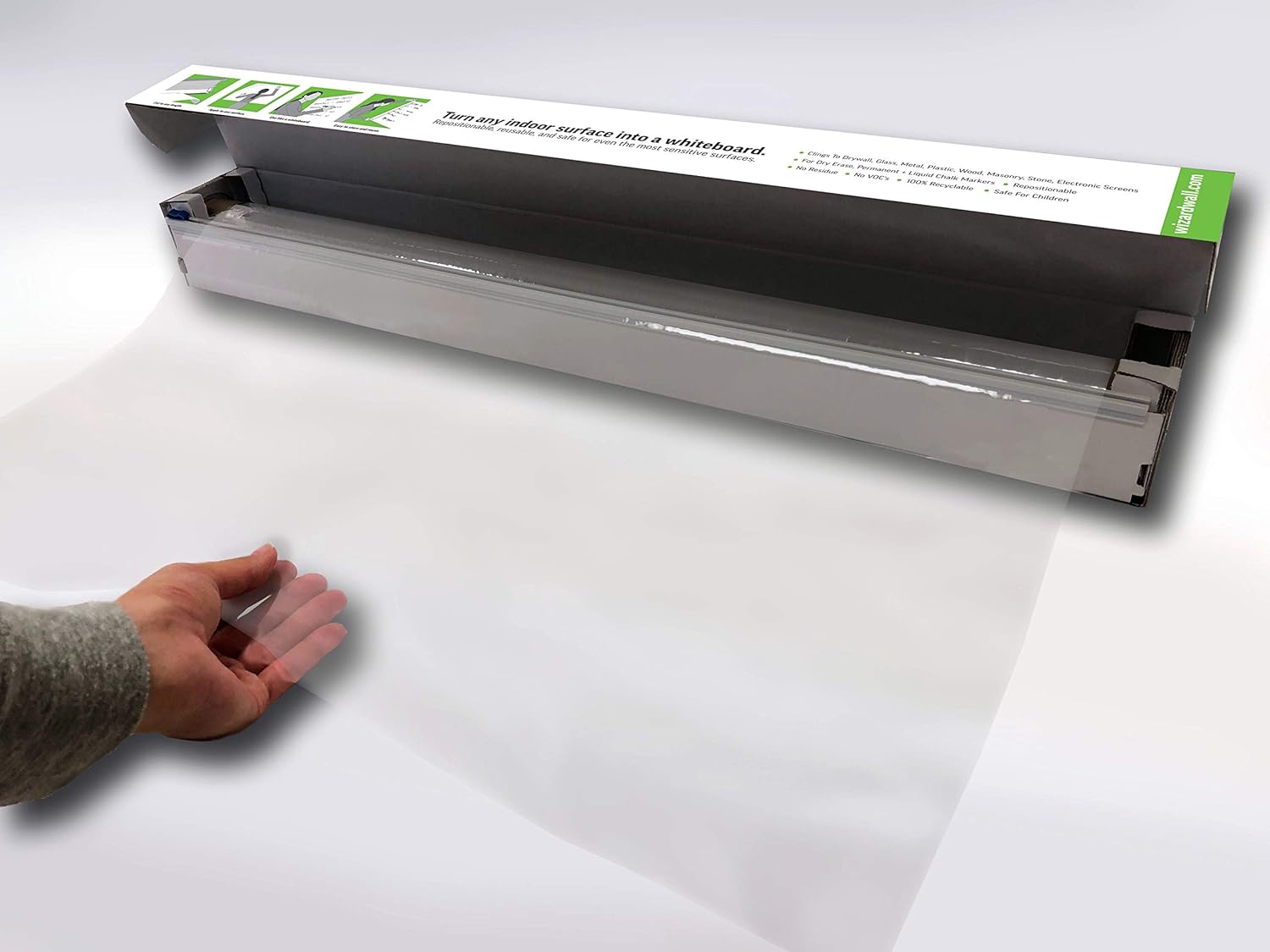 Wizard Wall® Instant Whiteboard, Repositionable Dry Erase Surface, 27.5” x 40’ Roll : Office Products