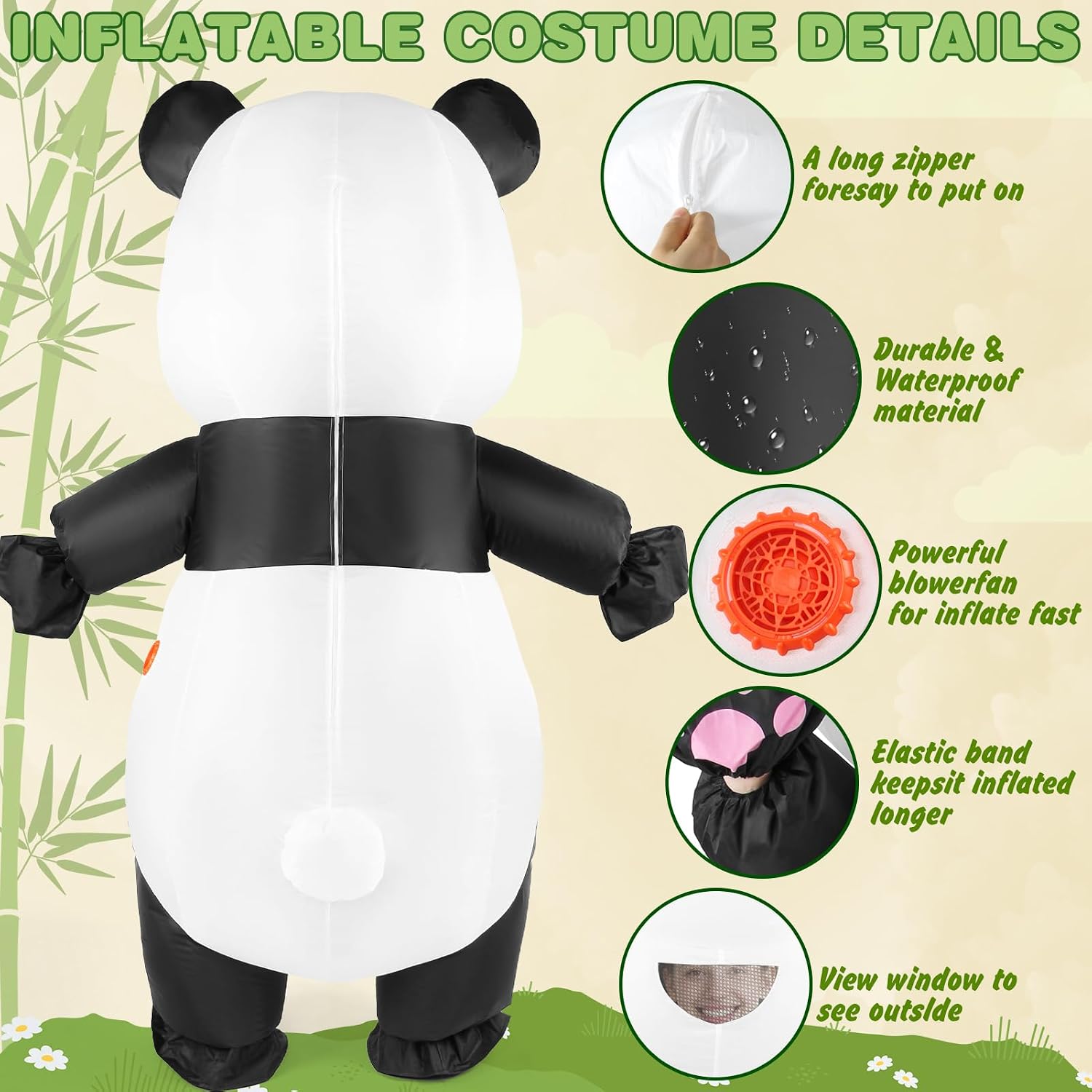 Halloween Panda Inflatable Costume Adult Animal Blow up Fancy Dress Costumes Full Body Suit for Cosplay Holiday Party