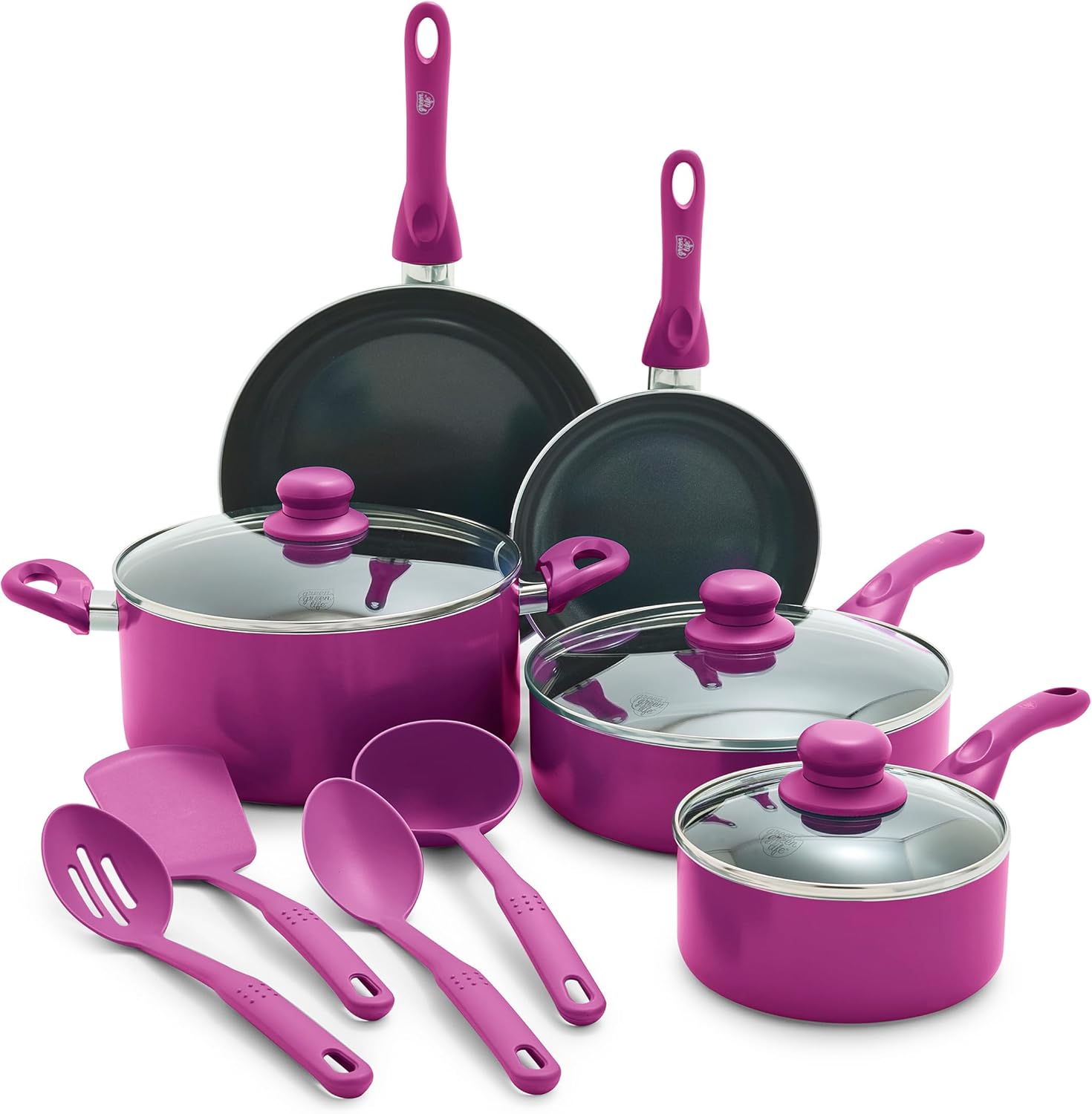 Magenta Pink 12-Piece PFAS-Free Ceramic Cookware Set – Induction Ready