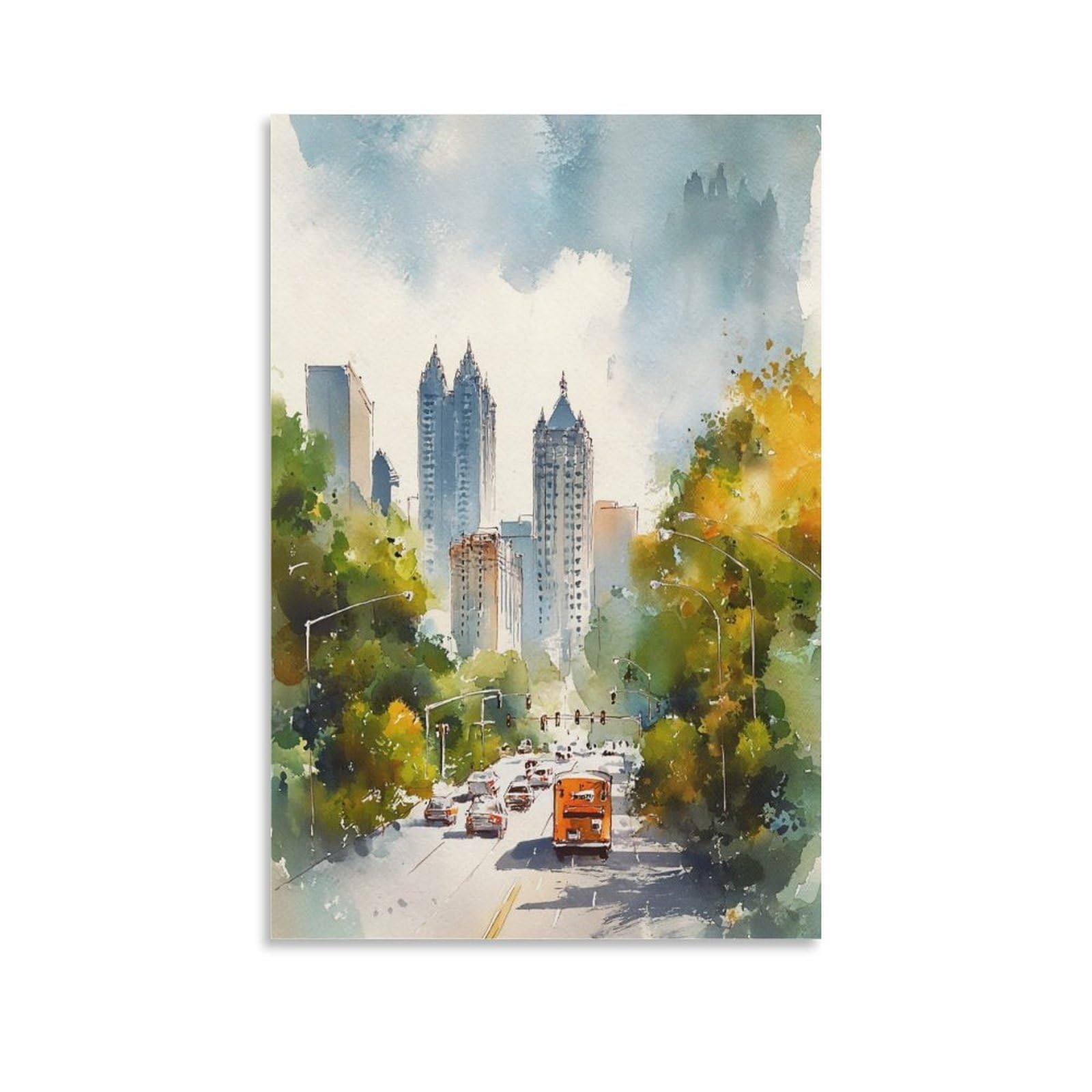XWYMXZ Austin Texas Watercolor Painting Travel Home Posters 20x30inch(50x75cm) Vintage Watercolor Canvas Art