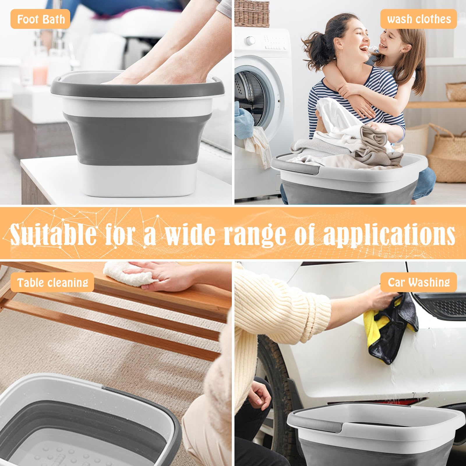 Rierousy Baño de Pies Plegable - Bañera de 15 L de Capacidad Con Masaje Para Pedicura y Alivio de la Fatiga (Blanco Grisáceo)