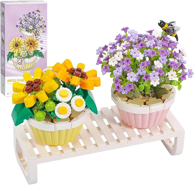 Flower Bonsai Plant Model Building Kit, Creative DIY Home Décor Mini Particle Botanical Collection Building Toy, Set for Adults, 543 Pcs Not Compatible with Lego (Daisies and Gypsophila)