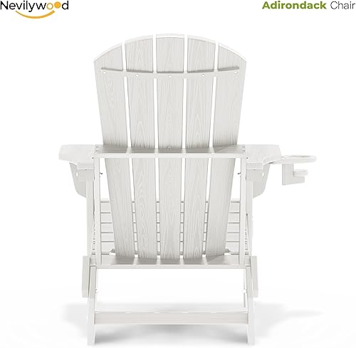 Miniatura 9 de nevilywood Silla Adirondack plegable, respaldo ergonómico extendido, portavasos, fácil montaje, plástico HDPE duradero, resistente a la intemperie