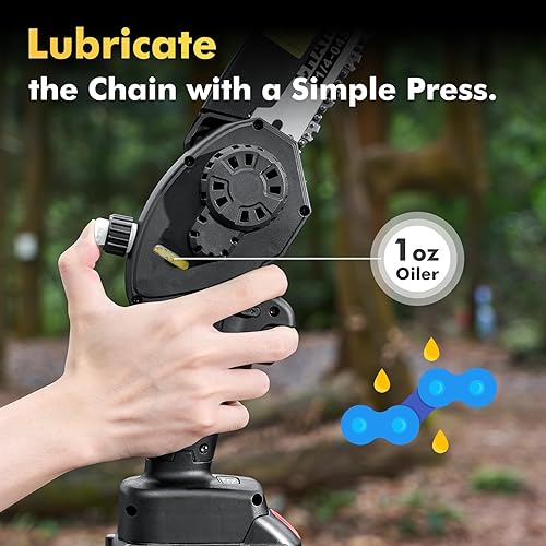 Miniatura 7 de Mini motosierra inalámbrica de 8 pulgadas motosierra eléctrica alimentada por batería, motosierra sin escobillas con engrasador automático, batería