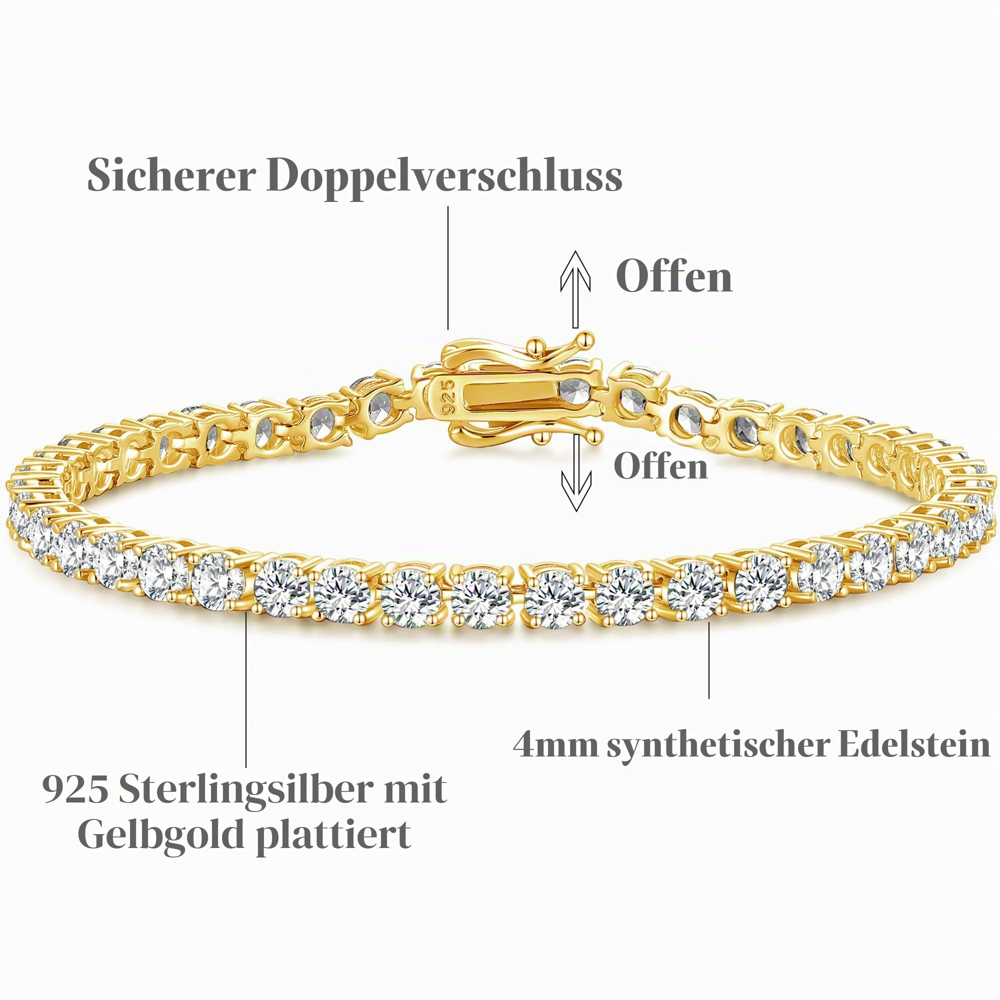 FANCIME 14K Vergoldet Damen Tennisarmband mit Geburtsstein, Geburtsstein Geschenk Schmuck für Sie Damen Mädchen, Länge 19 cm