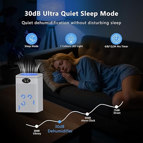 Miniatura 4 de Deshumidificadores para el hogar, deshumidificadores portátiles de 78 onzas para baño, dormitorio, sótano, RV con apagado automático, temporizador,