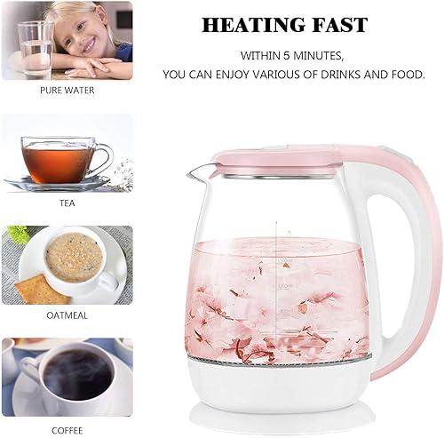 Miniatura 7 de OMOONS Hervidor eléctrico de vidrio hervidor de agua ecológico con LED iluminado caldera de agua inalámbrica sin BPA con tapa interior y parte