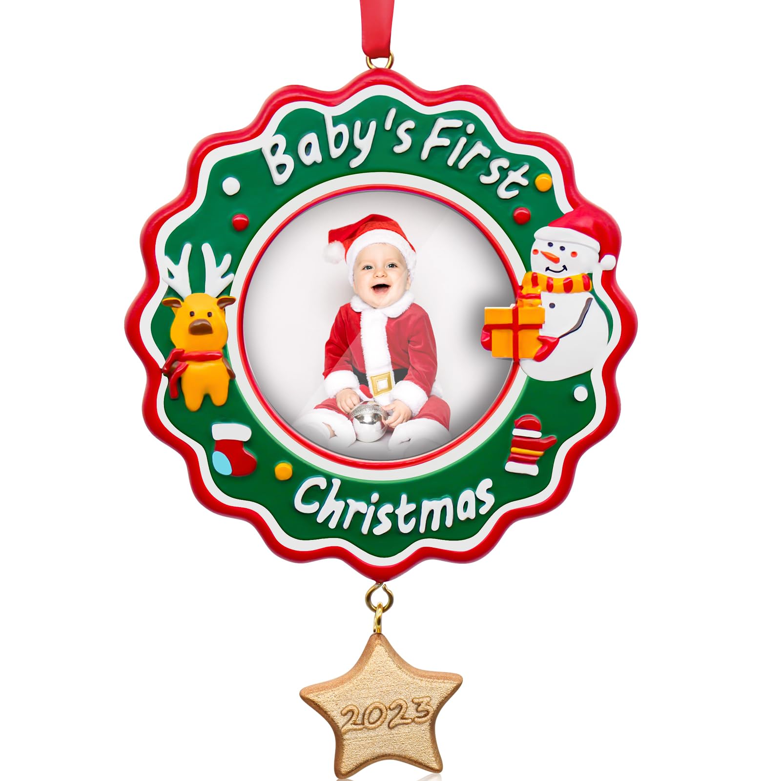 Baby's First Christmas Picture Frame, Chrismas Ornament 2023 Year Dated, My Very First Christmas Baby Photo Frame, Personalized DIY Keepsake Photo Plaque Christmas Ornament for Girl or Boy Child