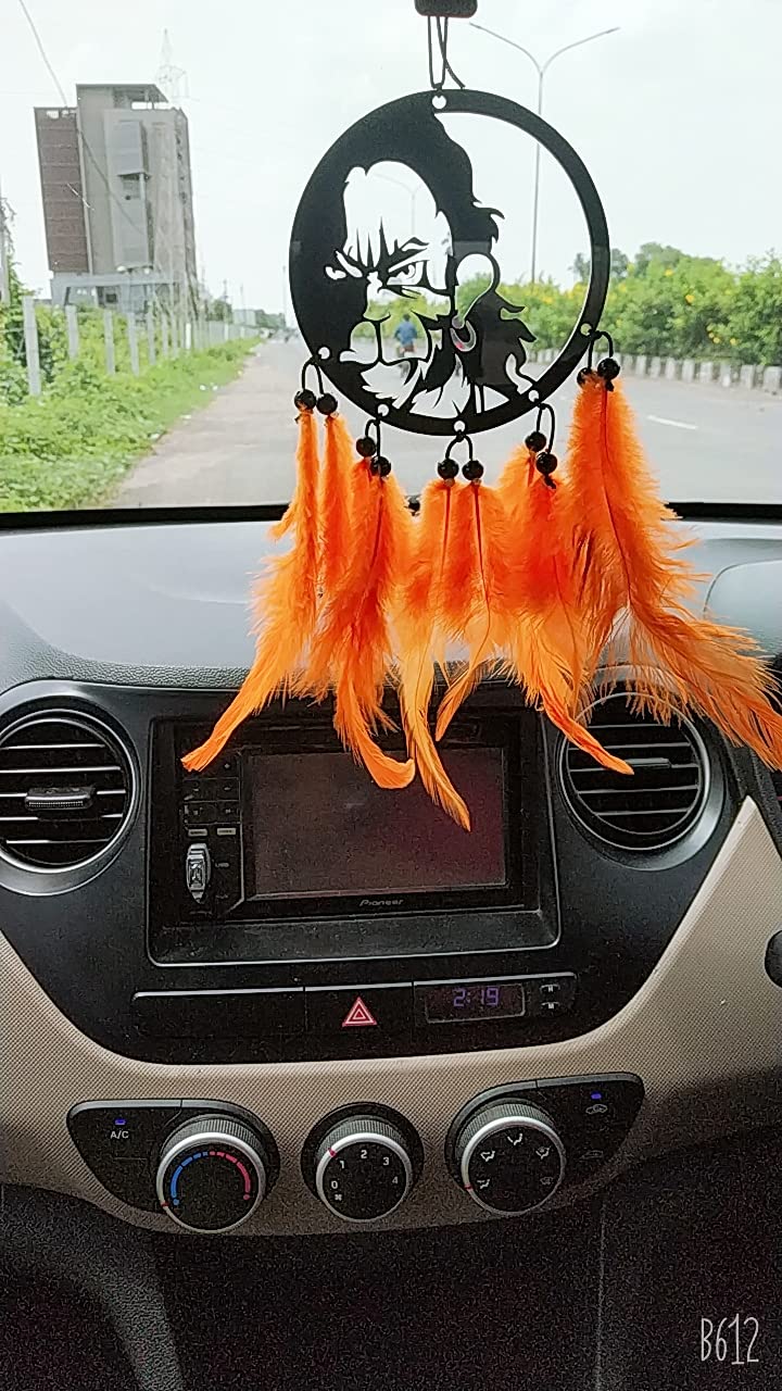 VM STORE Dream Catcher for Car Lord Bajrang Bali Hand Made for Positive Vibes, Wall Decor and car Hanging Made with Acrylic Material with Natural Feather (Dimension 10×23) cm-image-48