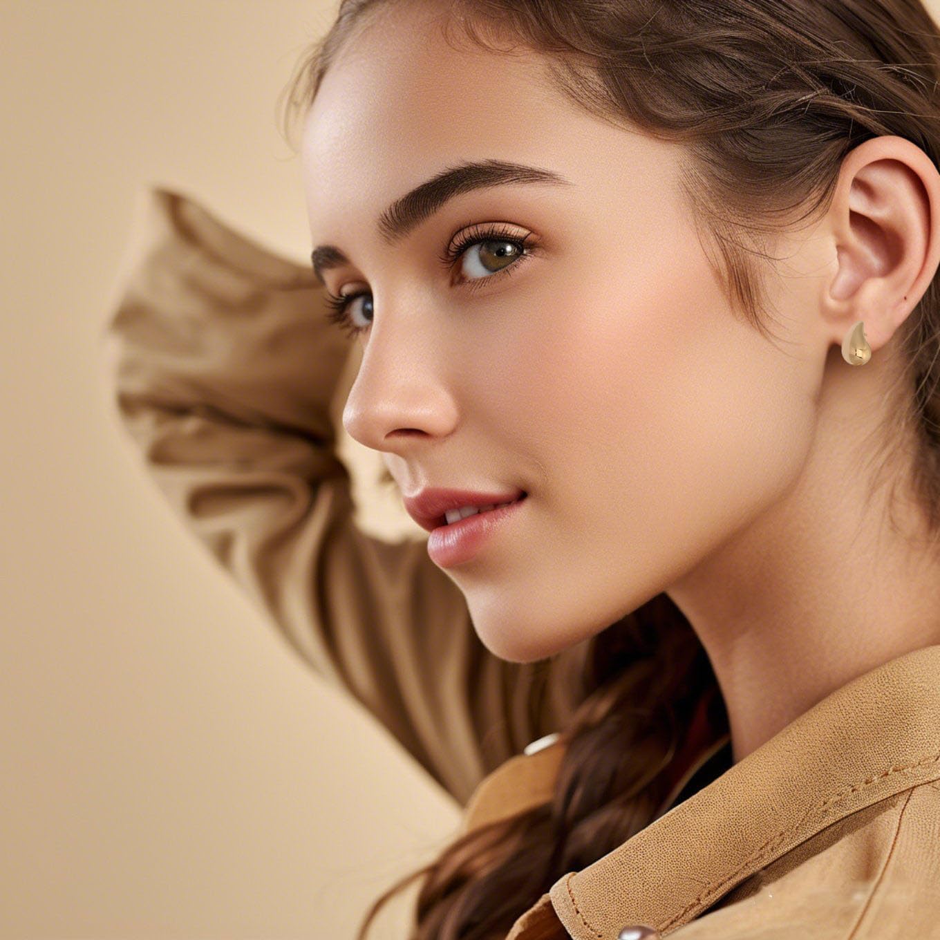 Small Teardrop Stainless Steel Chunky Earrings, 14K Gold Plated, Water Drop Style for Women Gift - Image 2