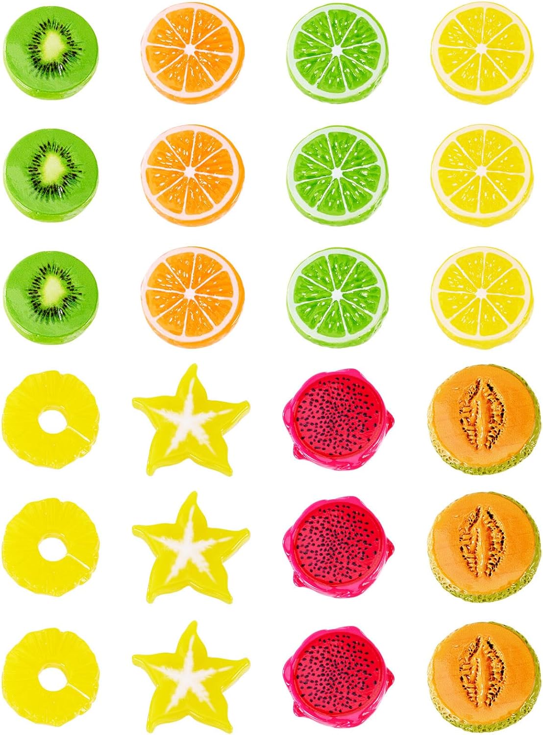 40Pcs Mini Fruit Slices Artificial Miniature Resin Food Realistic Orange Lemons Pineapple Kiwi Fake Ornaments for Craft DIY Fairy Garden Fishbowl Micro Landscape Summer Vase Filler
