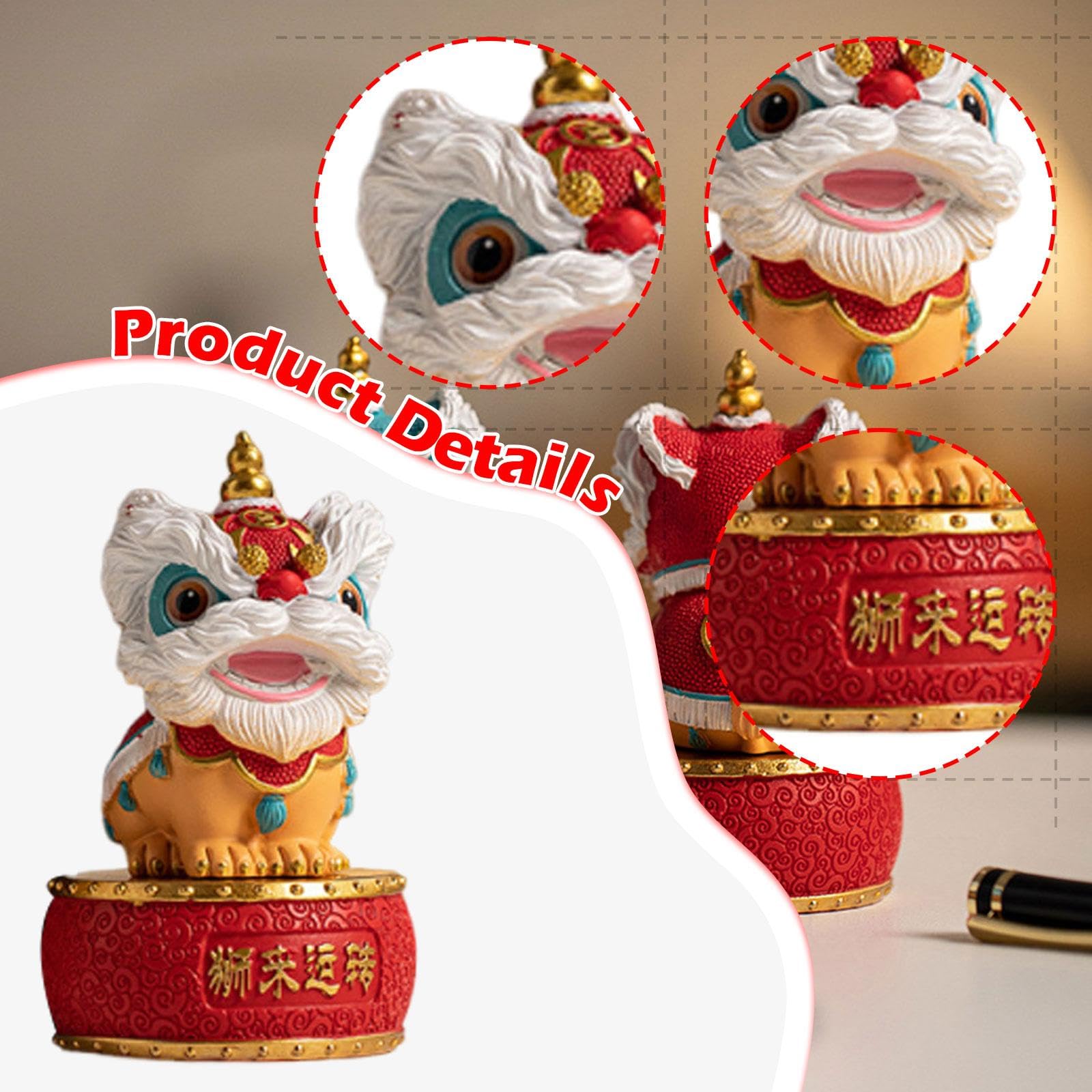 Statuetta di Leone Danzante, Statua Feng Shui, Decorazione Creativa per La Casa, Ornamento Cinese a Forma di Leone per Armadi, Scaffali E Ufficio, Rosso