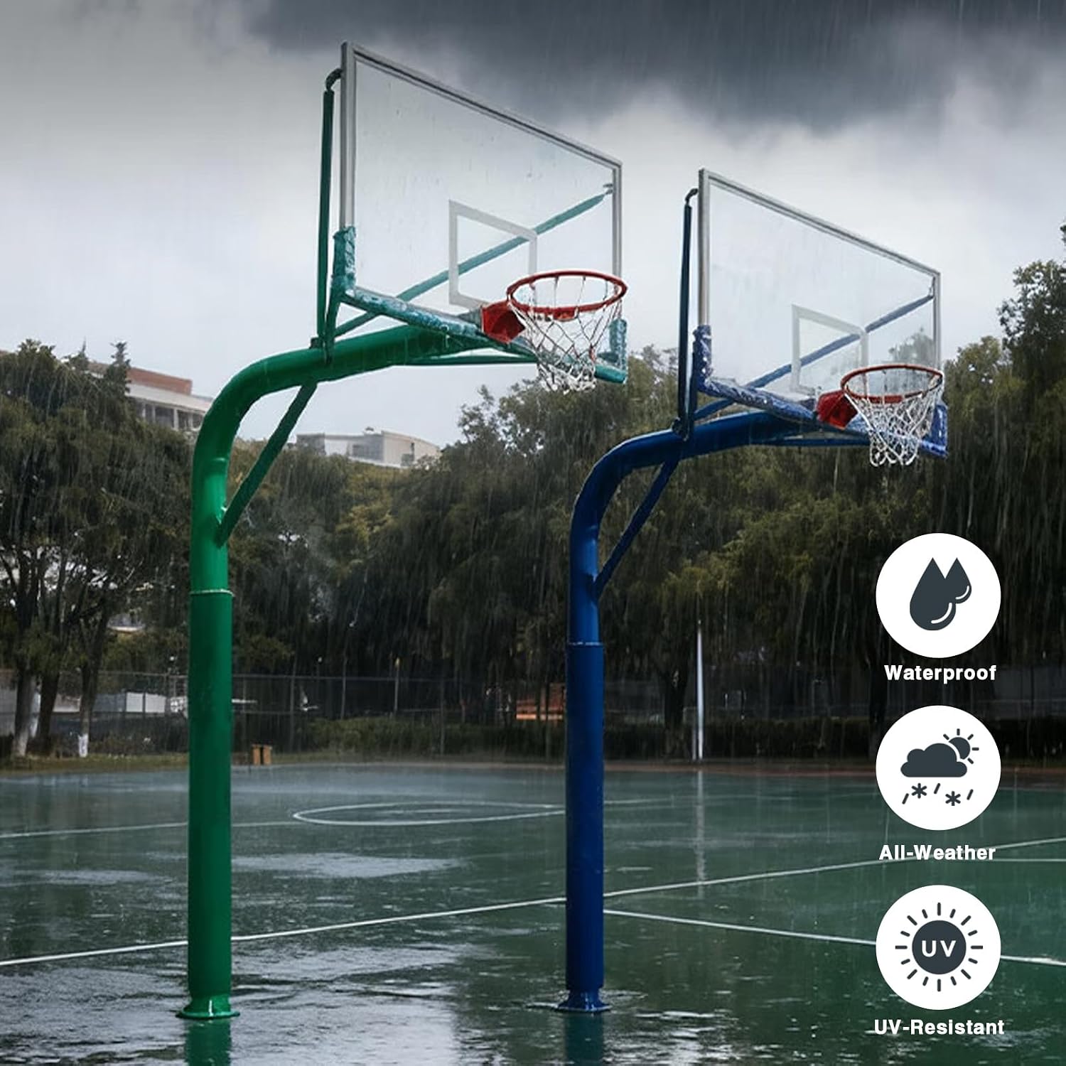 Round Basketball Pole Padding Wrap Around All Weather Waterproof Basketball Hoop Post Pads for Player Protection Heavy Duty Basement Garage Foam Pole Pads
