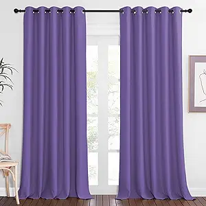 NICETOWN Blackout Curtain Drape for Bedroom - Light Reducing Thermal Insulated Solid Grommet Room Darkening Window Curtain 90 inches Long for Living Room (Lilac Purple, 1 Piece, W66 x L90)