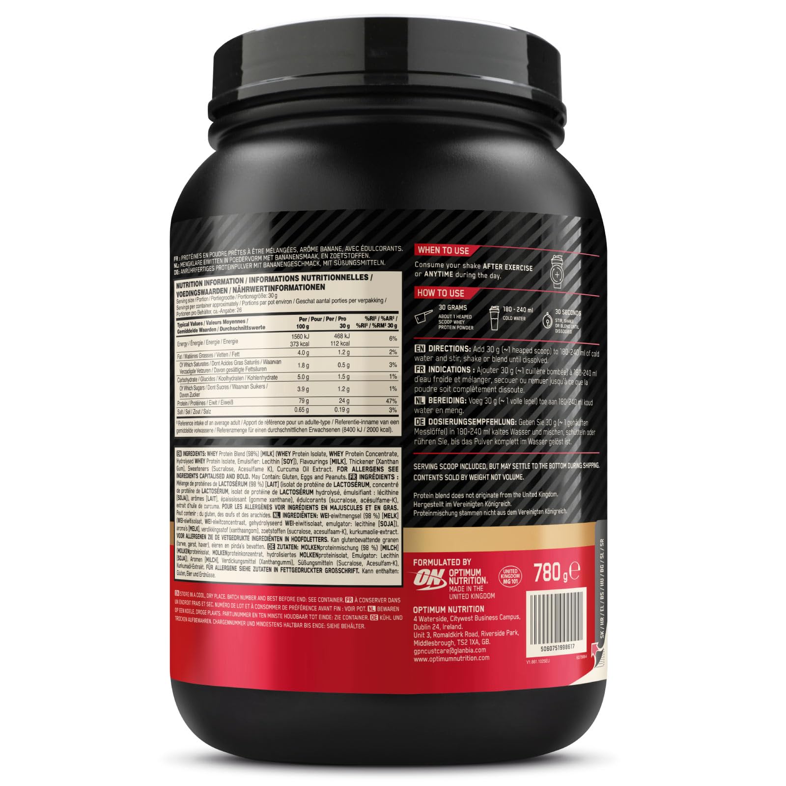 Optimum Nutrition Gold Standard 100% Whey Proteine in Polvere e Aminoacidi Crema di Banana 780g 26 Porzioni + Micronised Creatine Monohydrate Performance Non Aromatizzata 317g 93 Porzioni