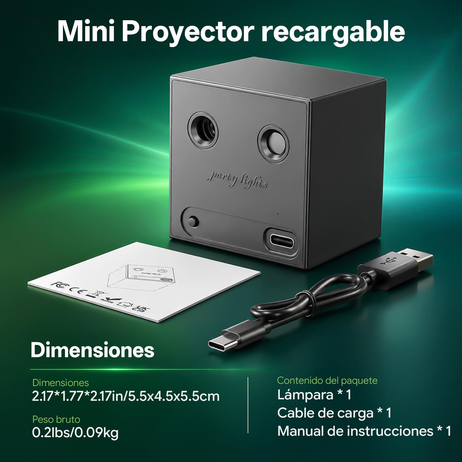 2PCS Mini Luces Discoteca Bateria, R/G Luces de Fiesta con 64 Efectos Dinámicos de Discoteca y Sonido Activado, Carga Type-C, Luz Lámpara para Fiesta Club Cumpleaños DJ Navidad Bar