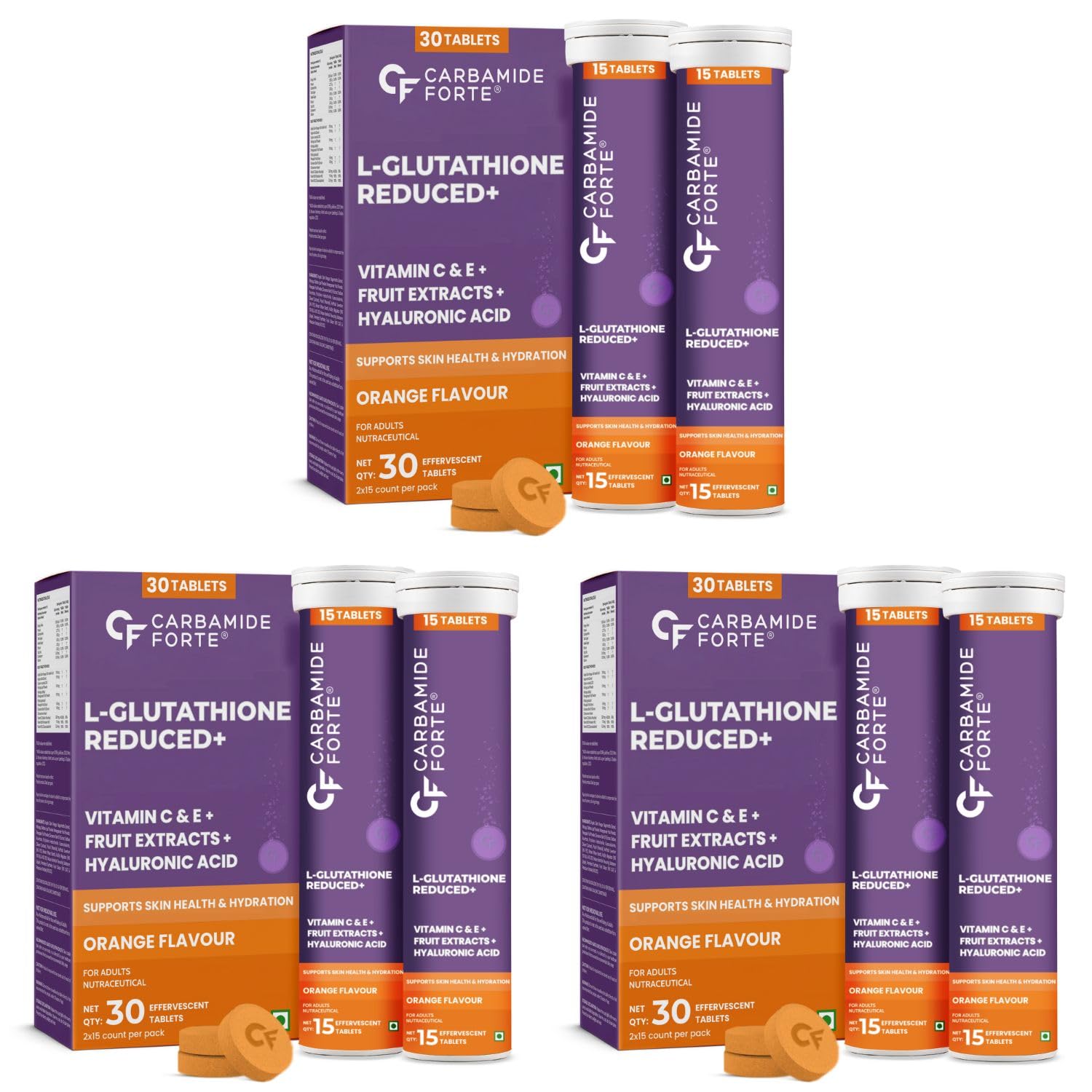 Carbamide Forte Japanese Reduced L Glutathione Effervescent Tablet 600mg for Skin Health Pack of 6-15 capsules