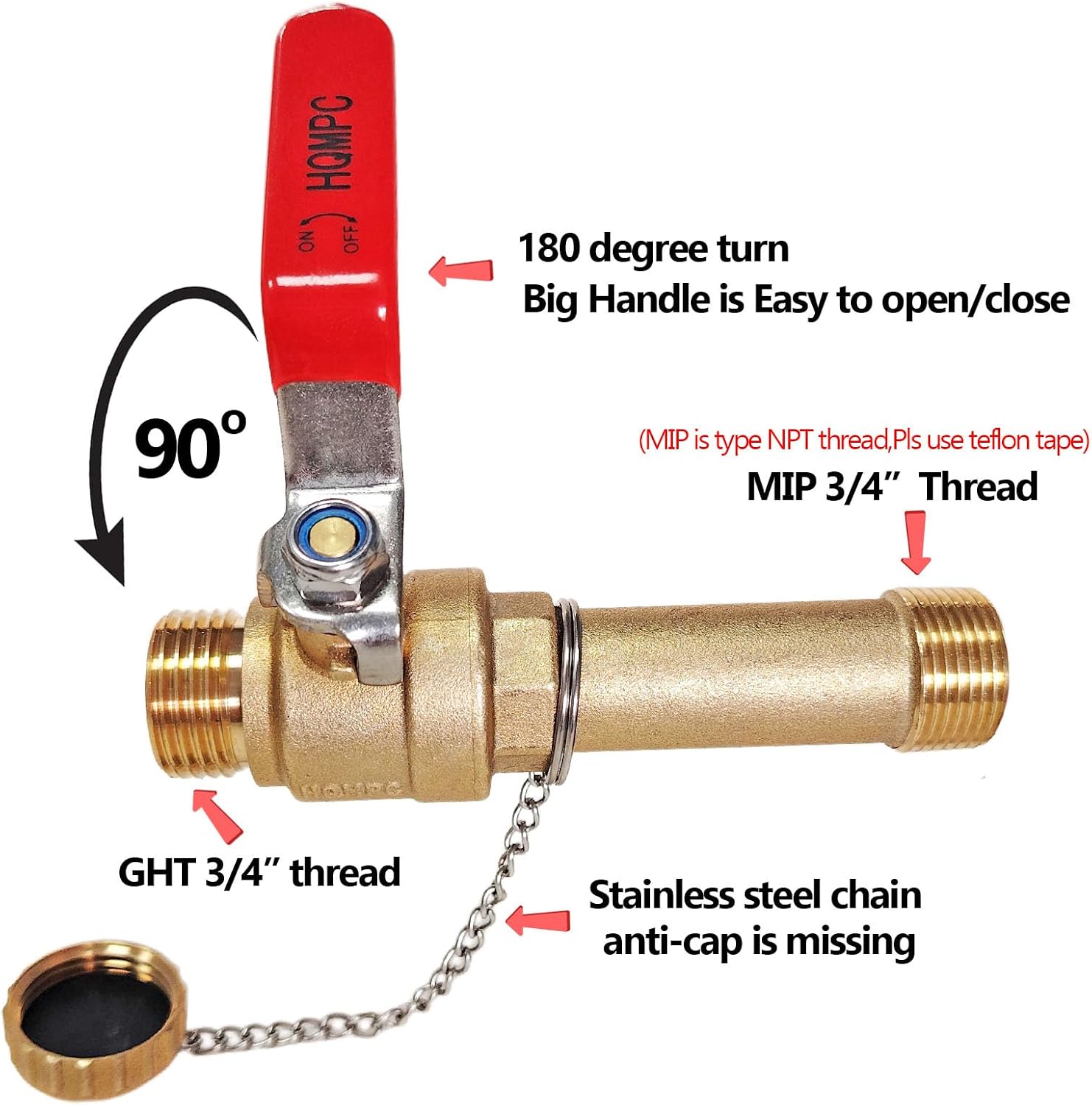 Water Heater Drain Valve 3/4"MIP X 3/4" Male GHT x 3“ Length Shank Connection to drain or Flush Hot Water Heater Faster and Easy Big Full Port (Lead-Free Brass,3 Inch Shank with Long Handle,Straight)