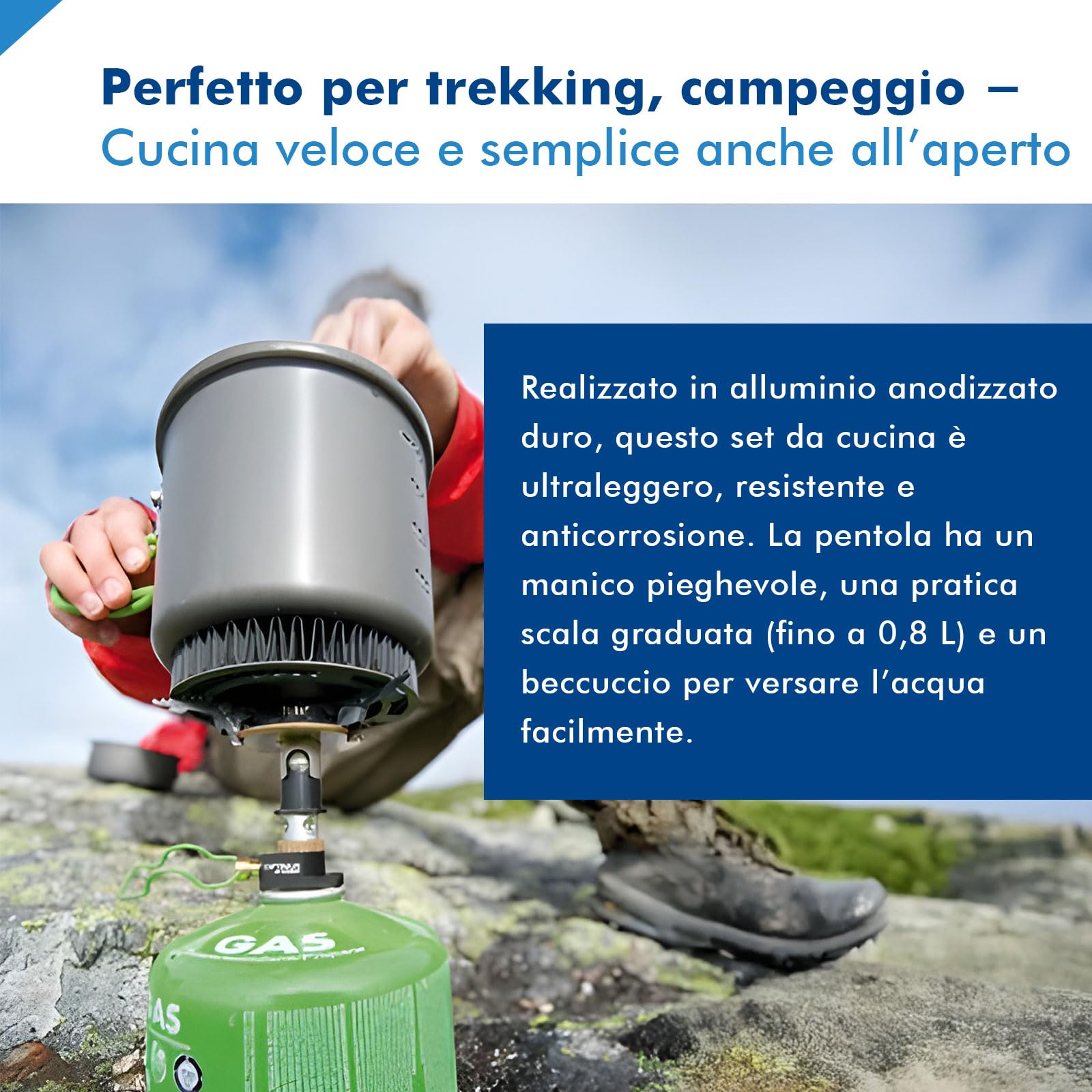 Set di cottura Optimus Terra Weekend HE - pentola da 0,95 L con scambiatore di calore e padella/coperchio | alluminio antiaderente e anodizzato | pentole ultraleggere per campeggio e trekking