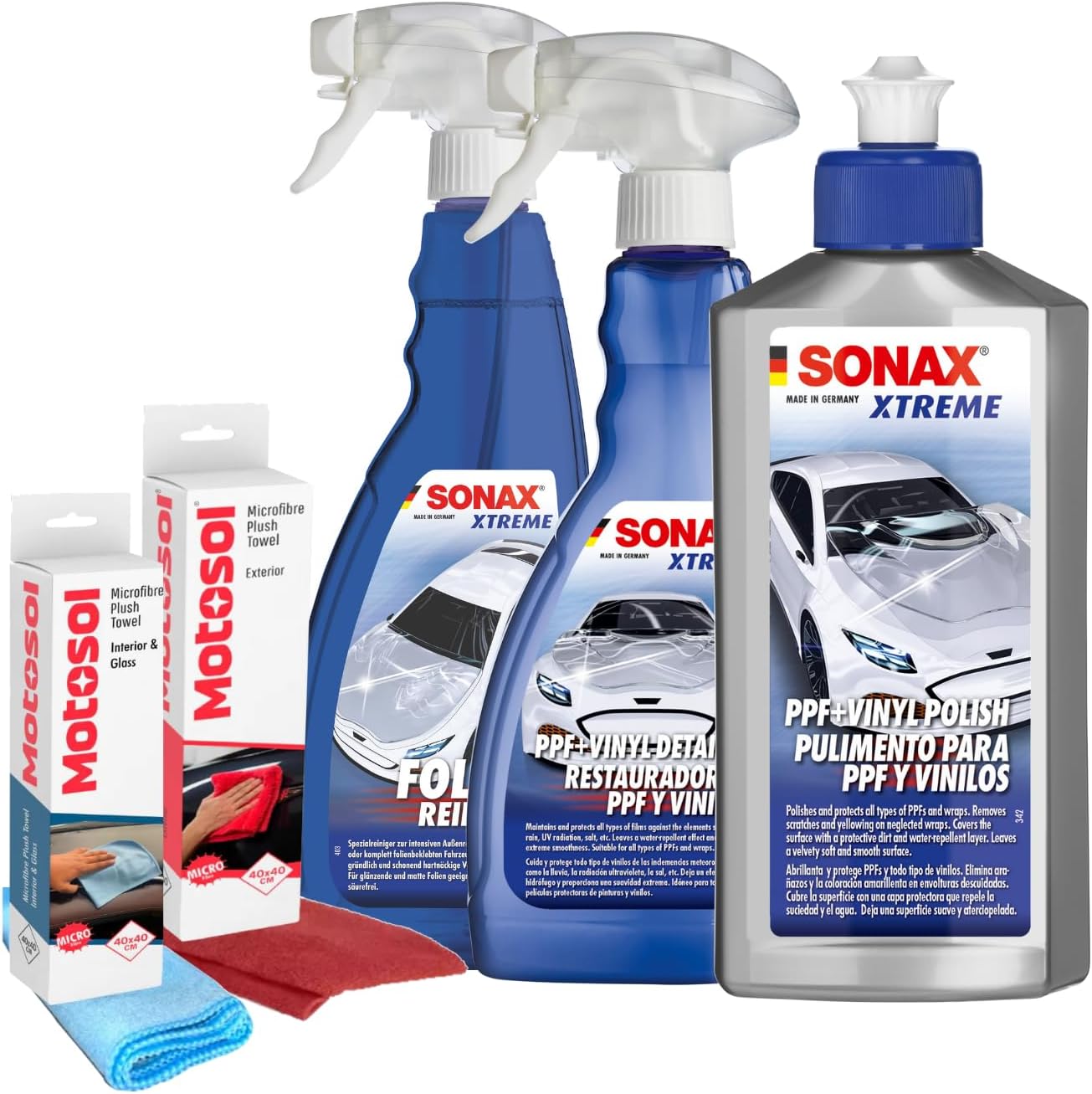 PBMG SONAX PPF & Vinyl Combo | Premium Cleaner & Protector for Paint Protection Film & Vinyl Wraps | Removes Contaminants, Road Grime & Dirt | Enhances Gloss & Longevity | Son-PPF-KIT