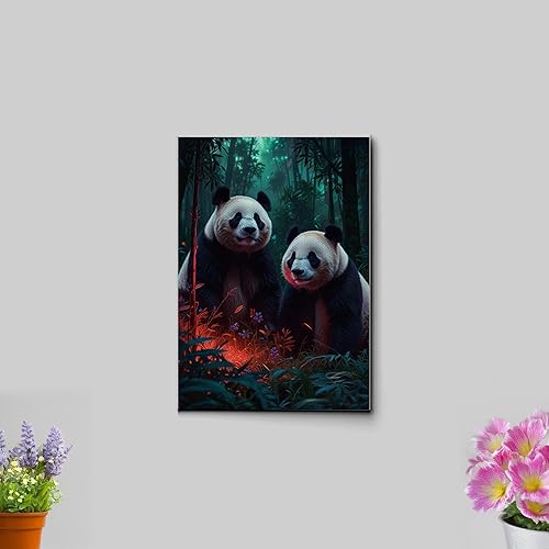 Miniatura 3 de Canvas Print cute pandas in the jungle Watercolor art framed canvas print framed wall art synthwave animal art Canvas Prints, Decor