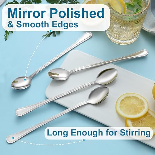 Miniatura 5 de BEWOS Cuchara larga de 12 piezas, cucharas de té helado de 8.2 pulgadas, cucharas de acero inoxidable, cucharas de café, cucharas de helado,