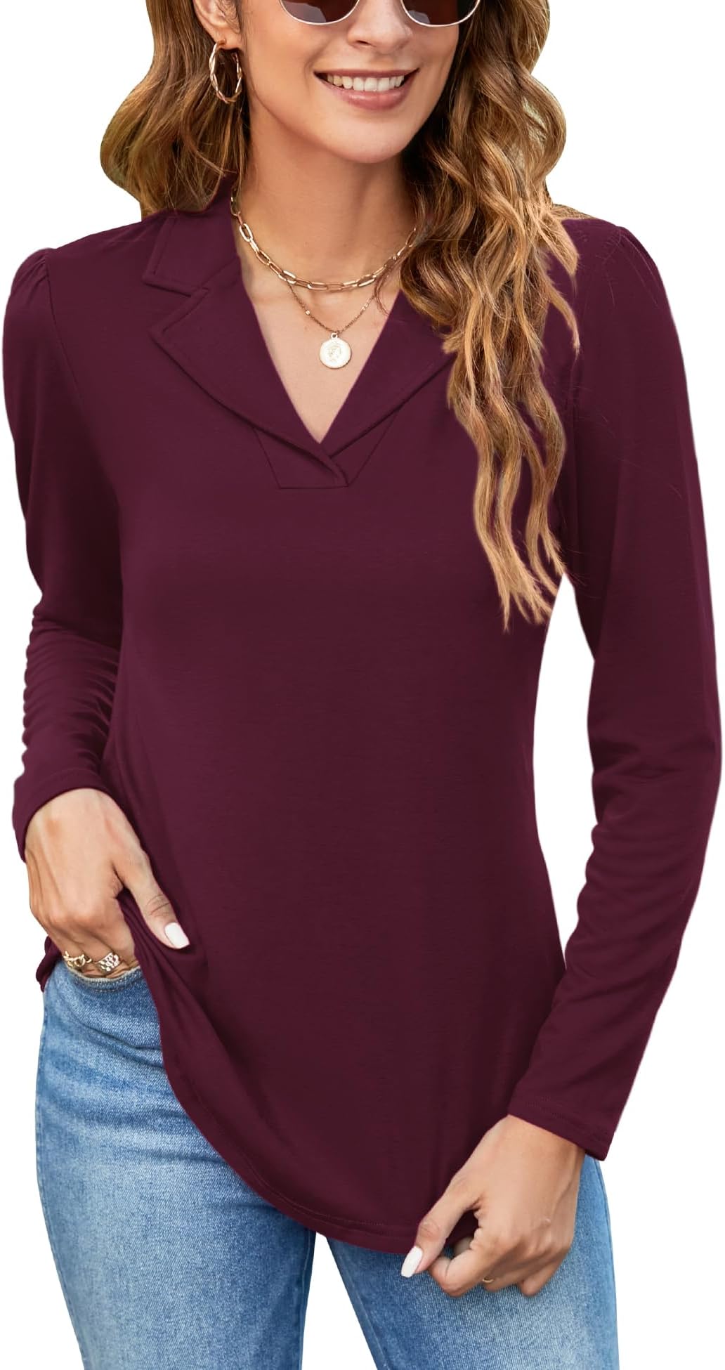 Women's Polo Shirts Lapel Collar V Neck Short Sleeve Blouse Dressy Casual Tunic Tops