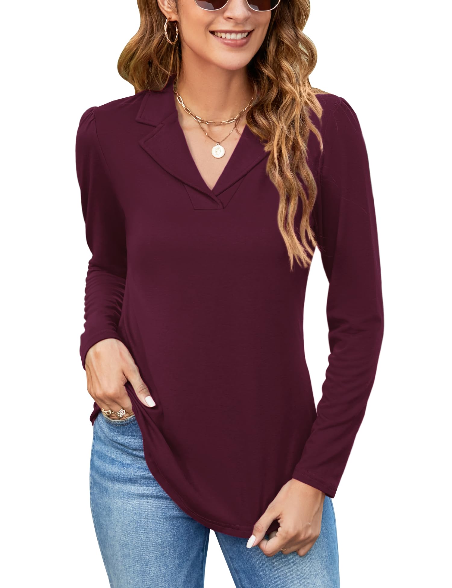 Rapbin Women's Polo Shirts Lapel Collar V Neck Short Sleeve Blouse Dressy Casual Tunic Tops