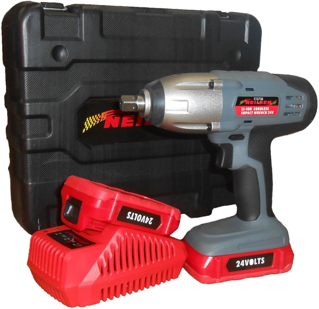 Neilsen 24V Lithium Ion Impact Wrench 1/2in.Dr 2X 1.3AH Batteries