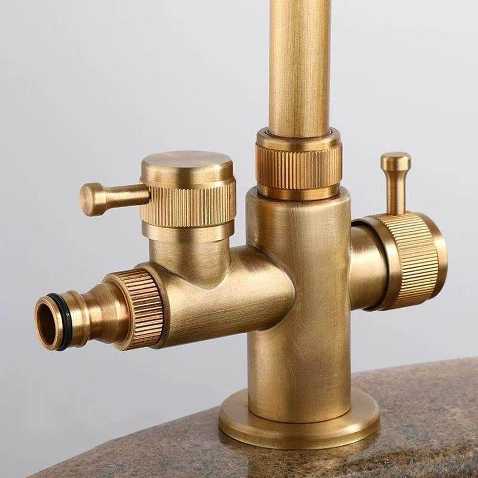 Grifo Exterior Resistente A Las Heladas Giratorio De 360° Grifo Lavadora Doble Salida De 1/2 Pulgada Solo Agua Fría Doble Manija,Antigüedad
