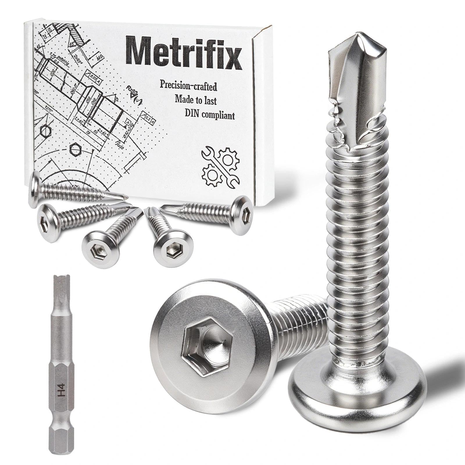 Metrifix 25 Pcs Self Drilling Screws 5.5x50mm Hex Socket Metal Screws