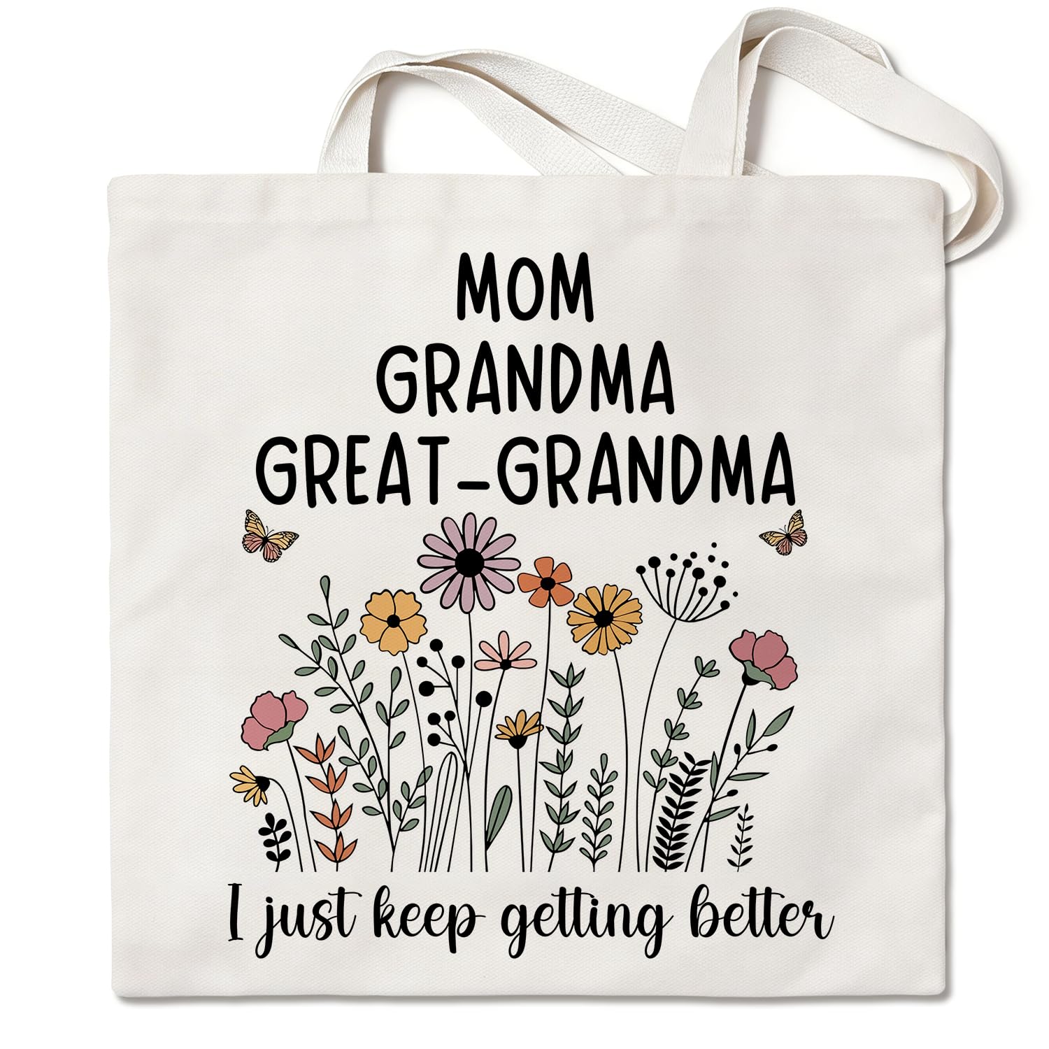 Mom Great Grandma Gift Canvas Tote Bag for Women Large Reusable Shoulder Bag for Shopping Work Travel