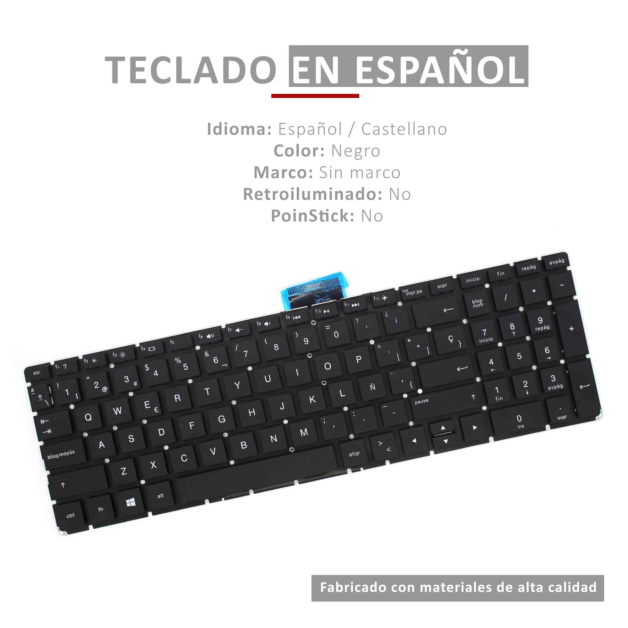 PORTATIL MOVIL - Teclado Compatible con HP Pavilion 250 G6 255 G6 256 G6 258 G6 (Intro PEQUEÑO) Teclas Recambio Keyboard Replacement Piezas Renovar Interior Laptop PC Computadora Fácil