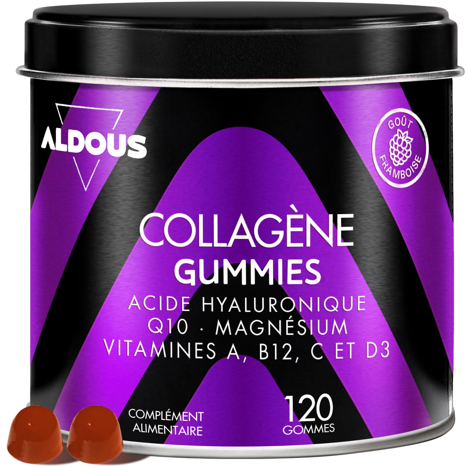 Collagène avec magnésium et acide hyaluronique - 120 gommes - Avec Q10 et Vitamines C, B12, D3, A - Collagène hydrolysé - Articulations solides, peau lisse et de l'énergie - Aldous Collagene