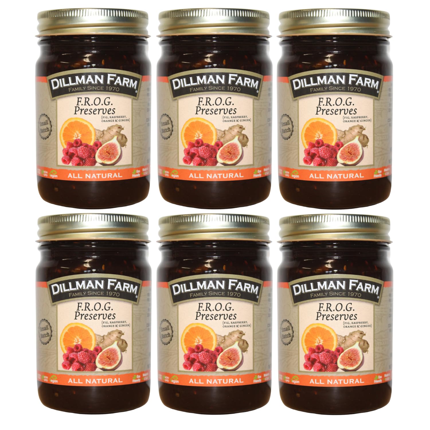 Dillman Farm All Natural F.R.O.G. Preserves - Gluten-Free, Non-GMO, Vegan, Kosher, Preservative Free, Corn Syrup Free - Made in USA, 16oz (Pack of 6)