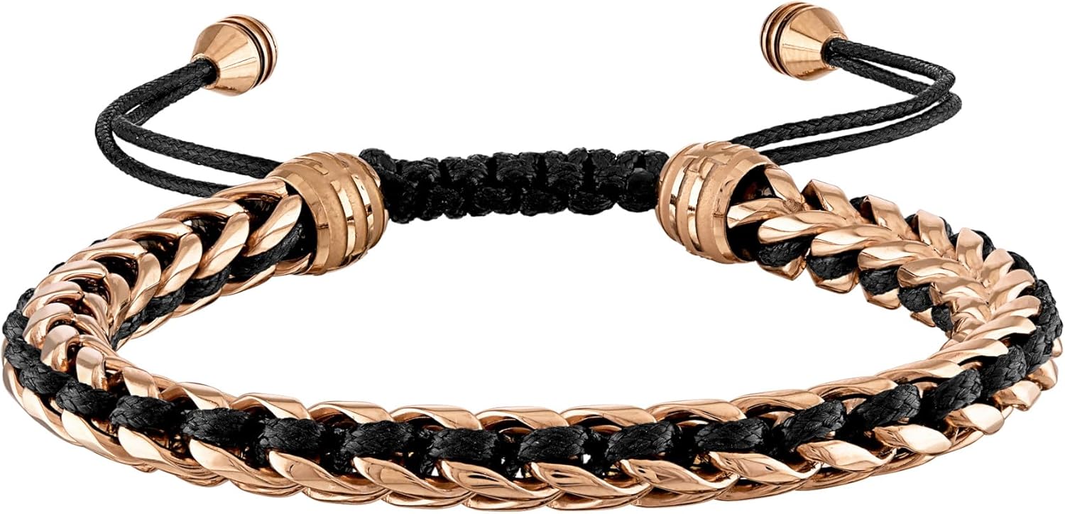 Bulova Jewelry Men's Latin Grammy Rose Tone Stainless Steel Links Braided with Black Cord Bolo Bracelet Style:BVB1009-RBSTNA - Image 2