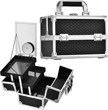 Joligrace Vanity Case Makeup Box Cosmetic Organiser Box Beauty Storage Makeup Up Train Case with Mirror and Magnification5X Spot Mirror, Black