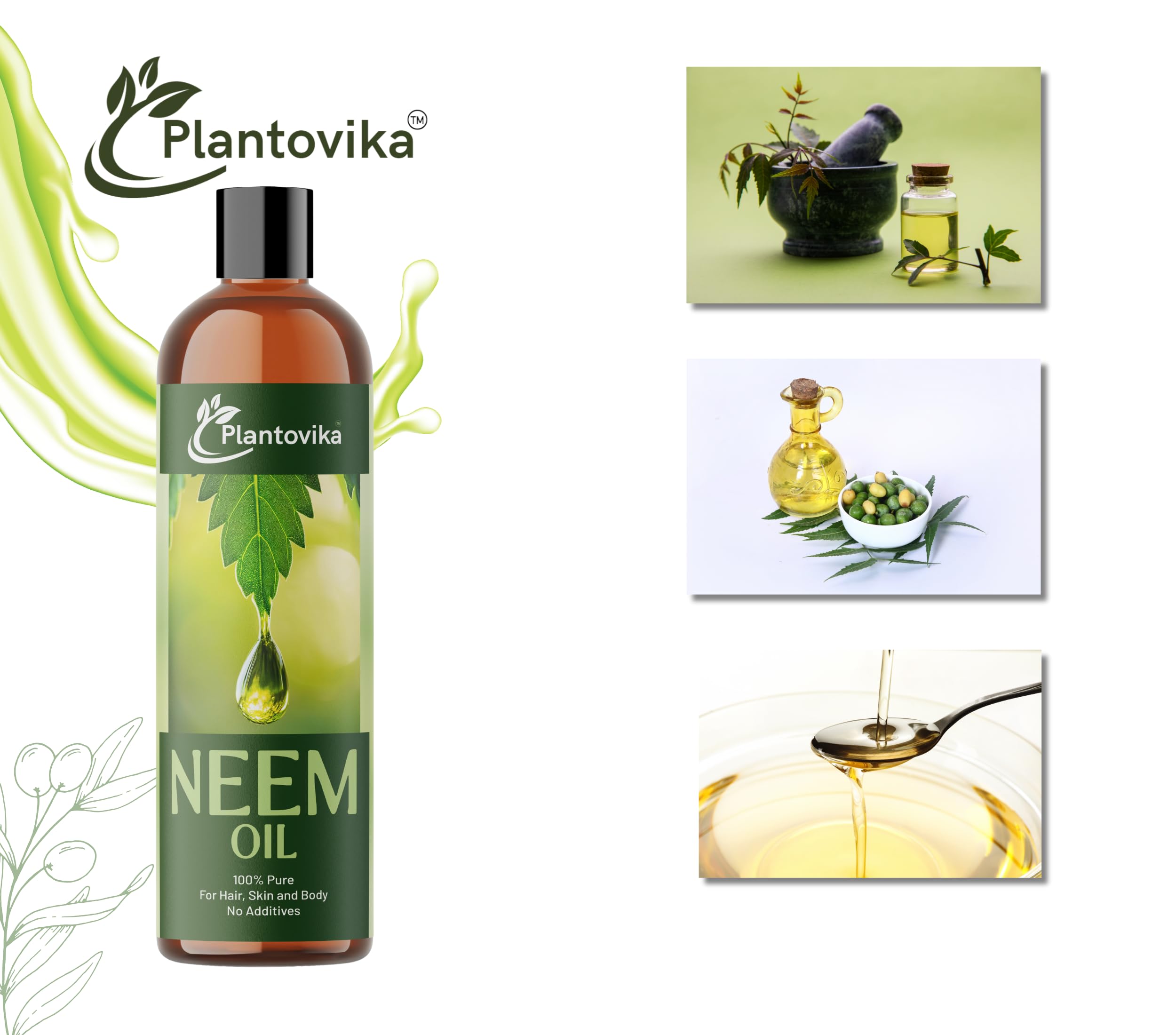Aceite de neem 100% puro prensado en frío, concentrado totalmente natural, extracto de aceite de neem sin refinar