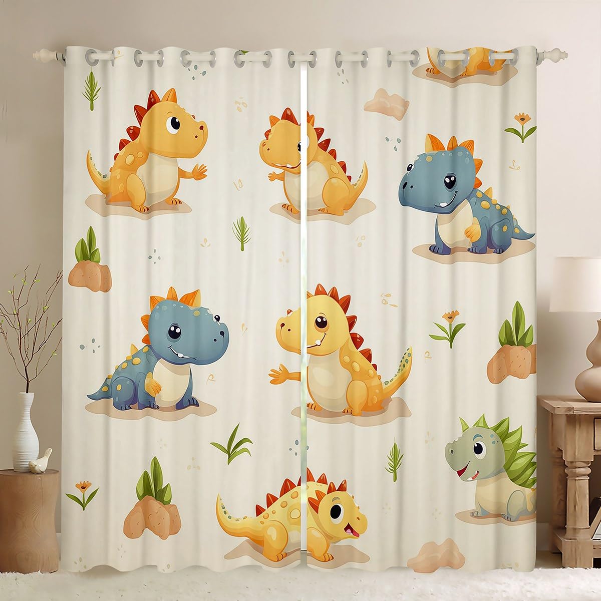Homemissing Cortinas de dinosaurio para niños, lindas cortinas de ventana de dinosaurio para dormitorio, sala de estar, cortinas de ventana de dibujos animados para niños y niñas, bonitos tratamientos