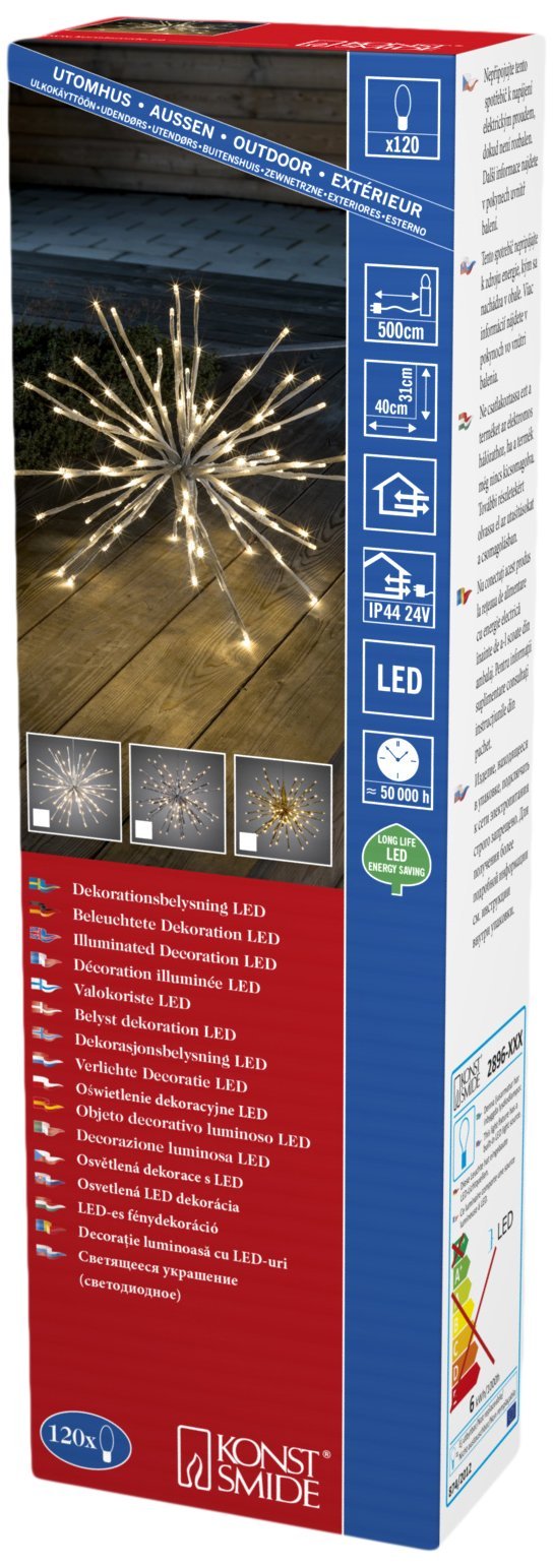 Konstsmide Outdoor Christmas Lights LED Light Polestar White/Outdoor or Indoor Use (IP44)/120 Warm White Diodes/Transparent Cable