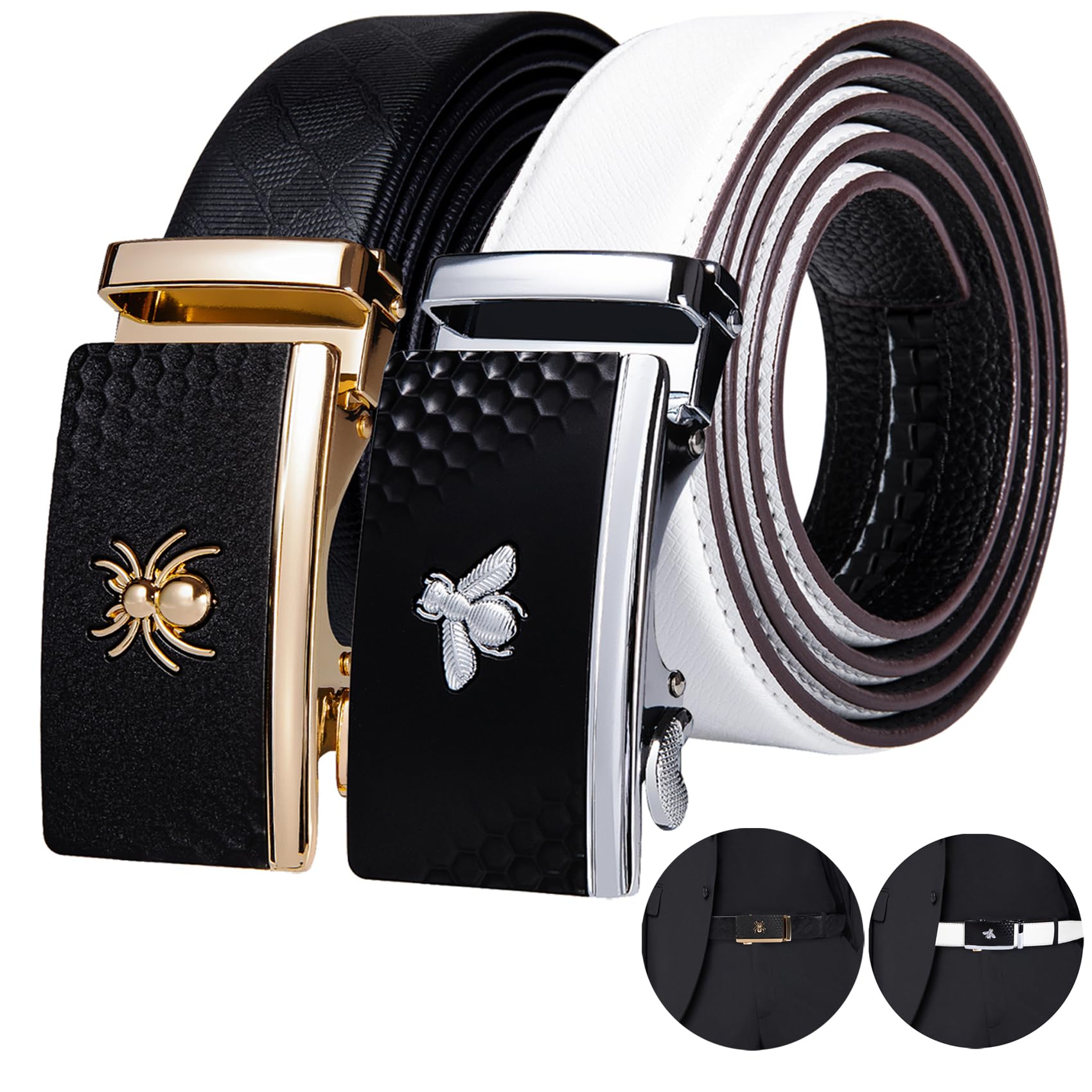 Dubulle Men's Belt Designer Ratchet Belts 2 PCS Leather Automatic Buckles Adjustable Strap Gift Box Business Casual